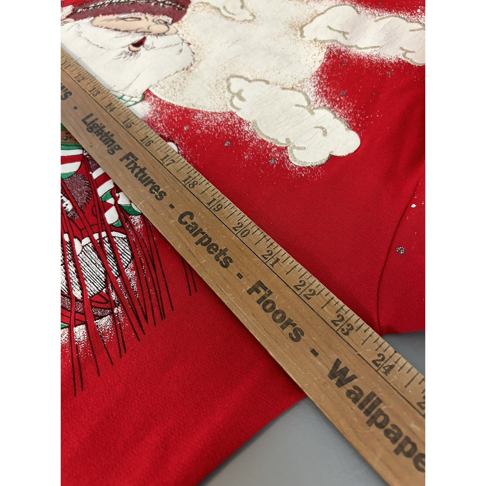 Christmas Sweatshirt Adult Extra Large Embroidered Puff Print 80s Santa AOP - Picture 11 of 14